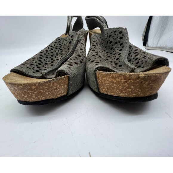 A. Giannetti Womens Slingback Wedge Sandals Size 8.5 Gray Suede Cutouts Peep Toe - Picture 11 of 12
